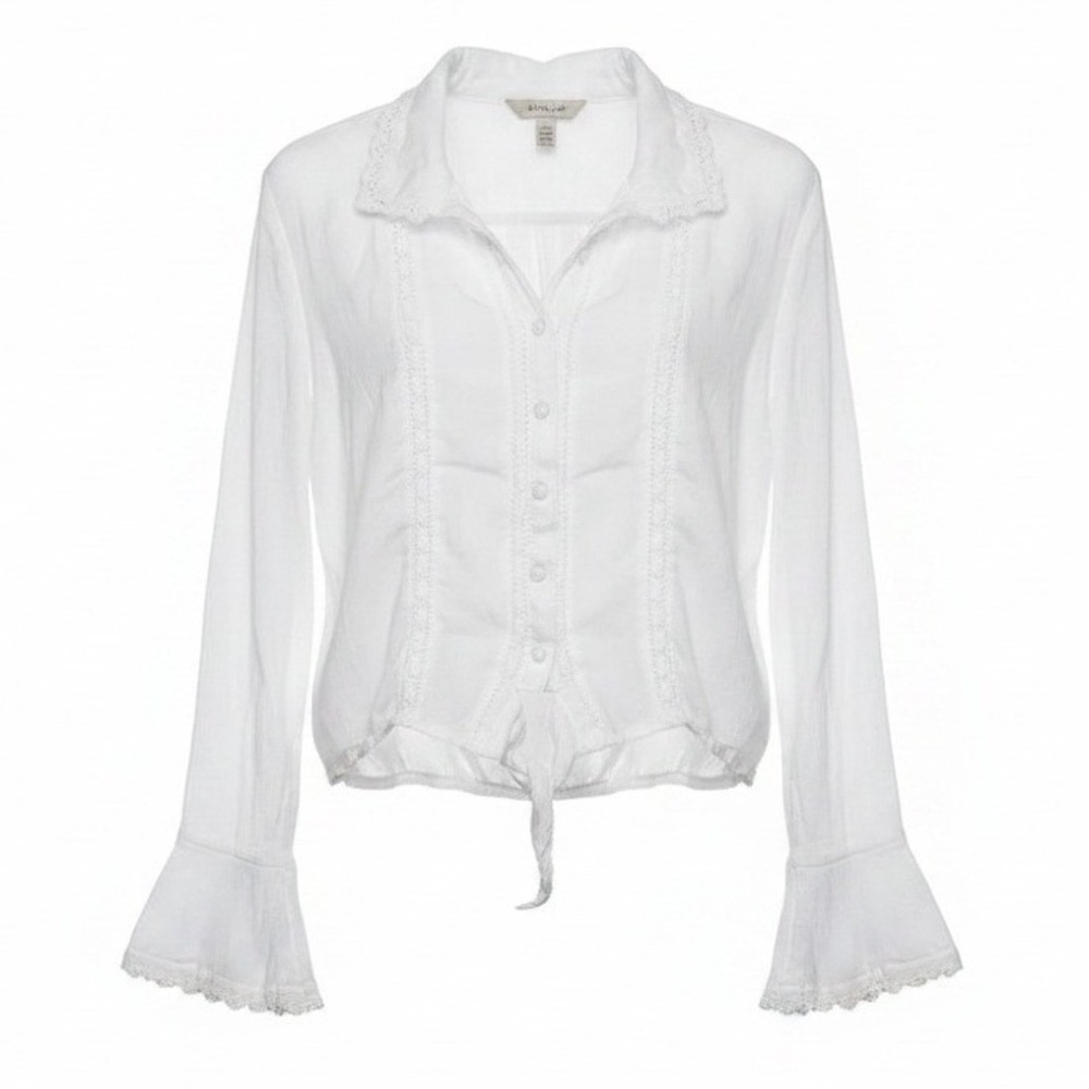 American Rag Cutwork Gauze Boho White Bell Sleeve Crop Peasant Top Large